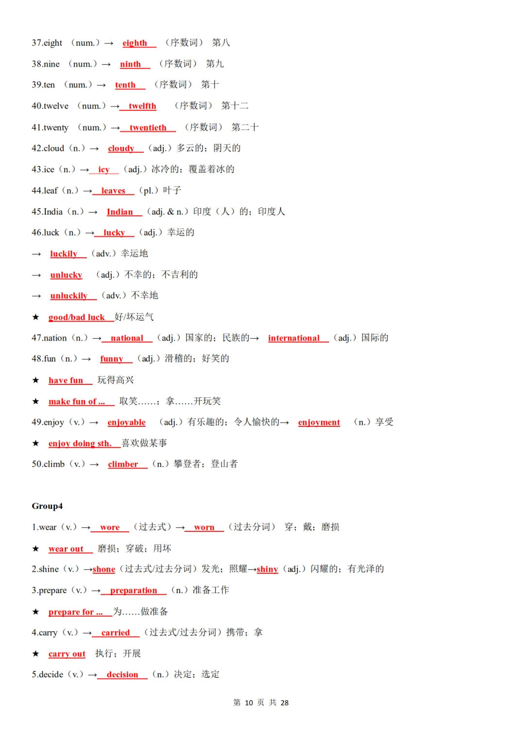 中考英语高频词汇词性转换,含背诵+默写-第10张图片-四季读书网