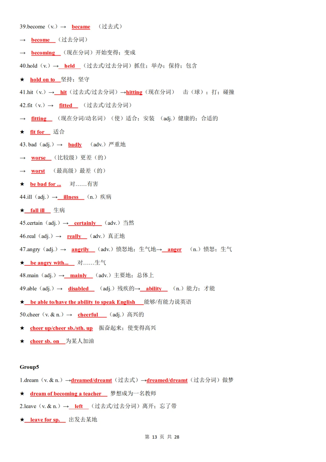 中考英语高频词汇词性转换,含背诵+默写-第13张图片-四季读书网