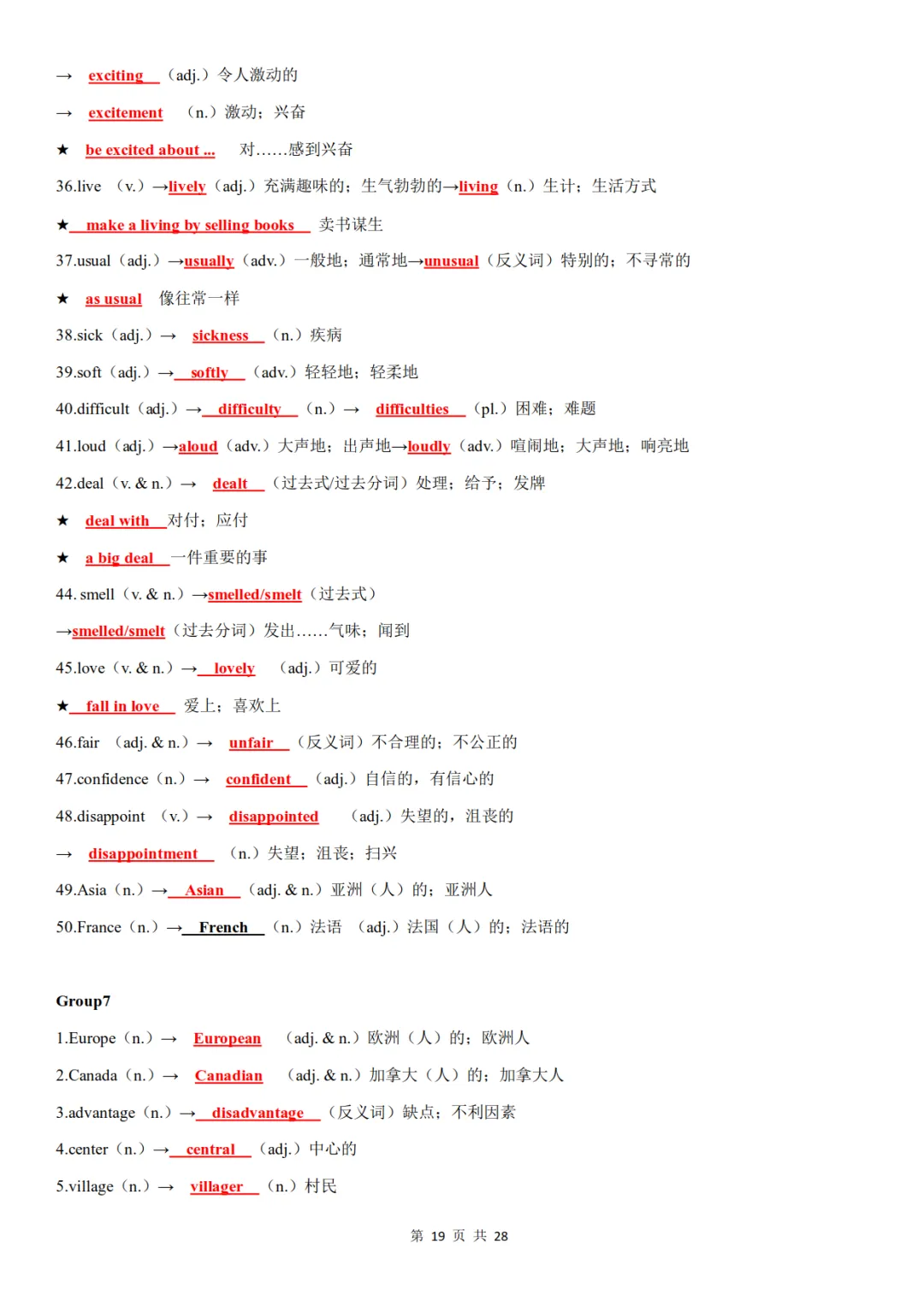 中考英语高频词汇词性转换,含背诵+默写-第19张图片-四季读书网