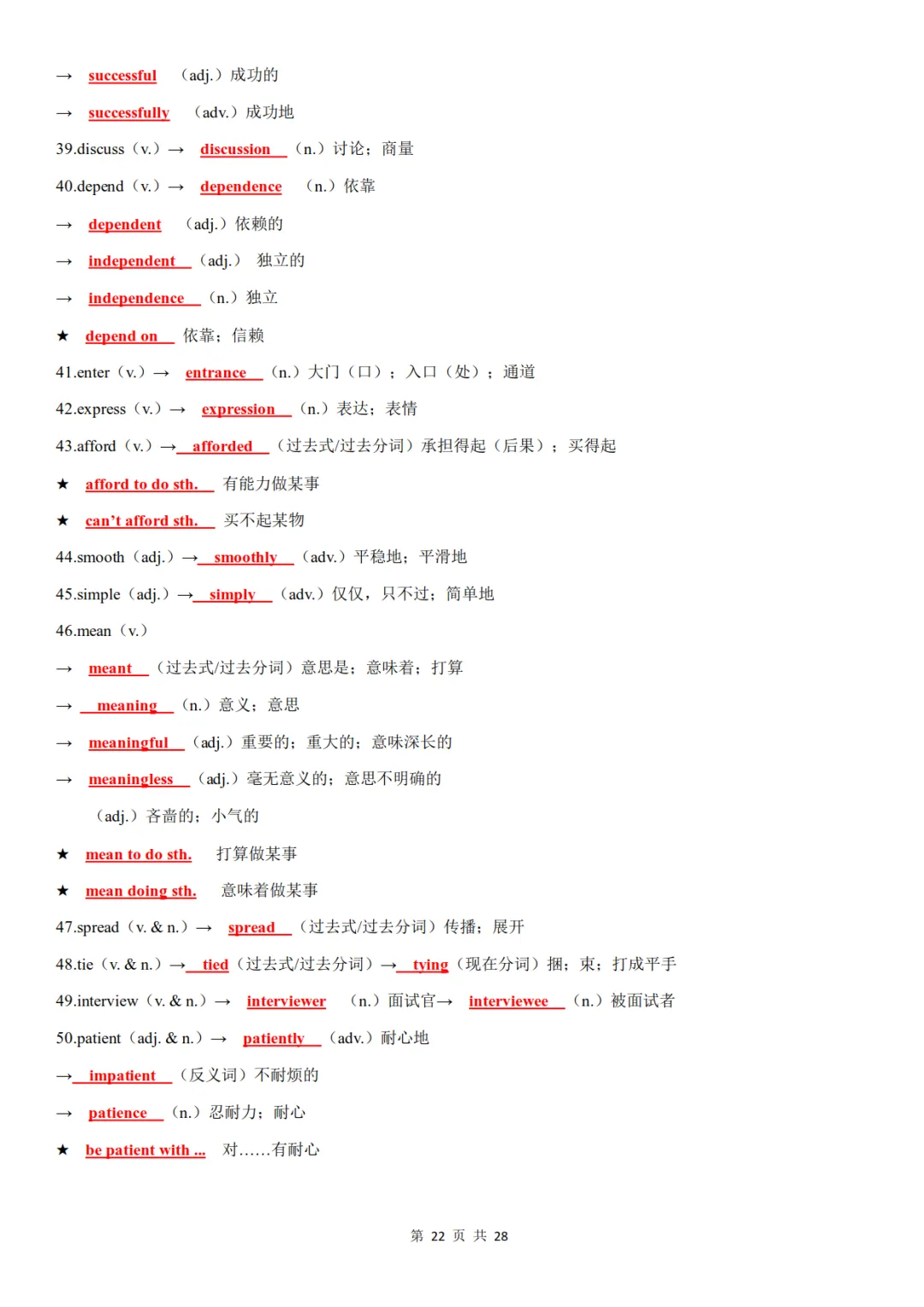 中考英语高频词汇词性转换,含背诵+默写-第22张图片-四季读书网