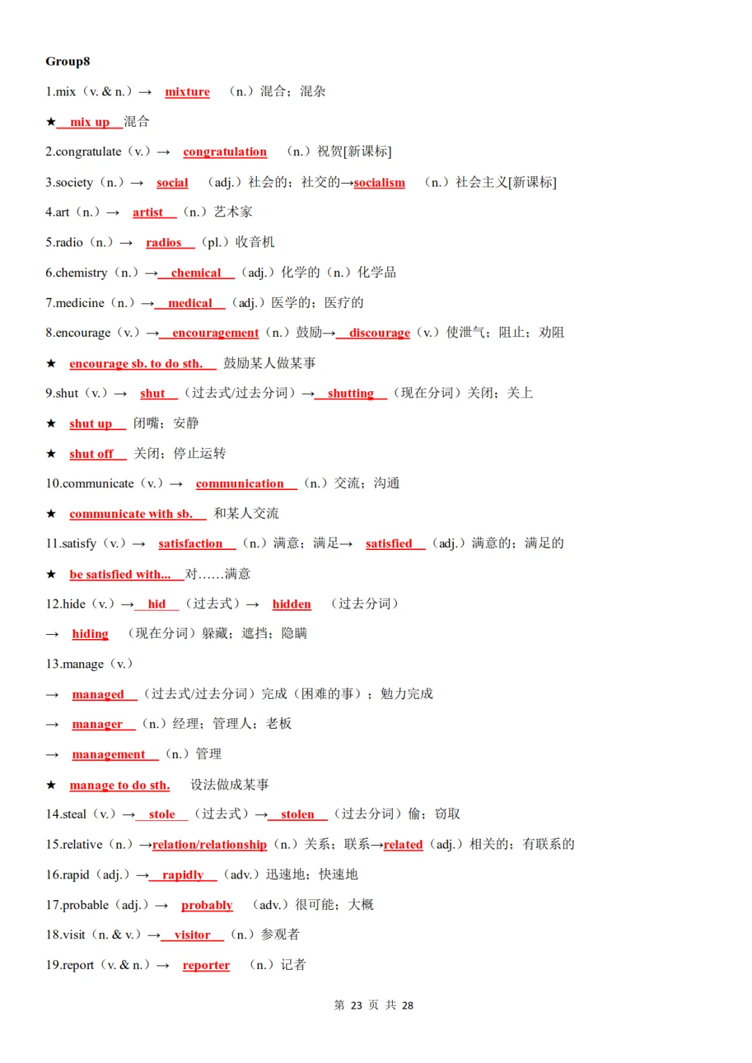 中考英语高频词汇词性转换,含背诵+默写-第23张图片-四季读书网