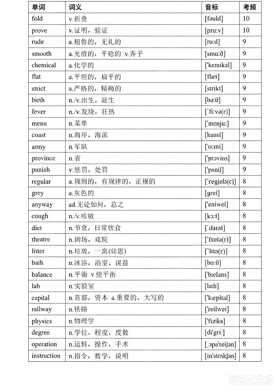 中考英语高频词(音标、考频版)-第20张图片-四季读书网