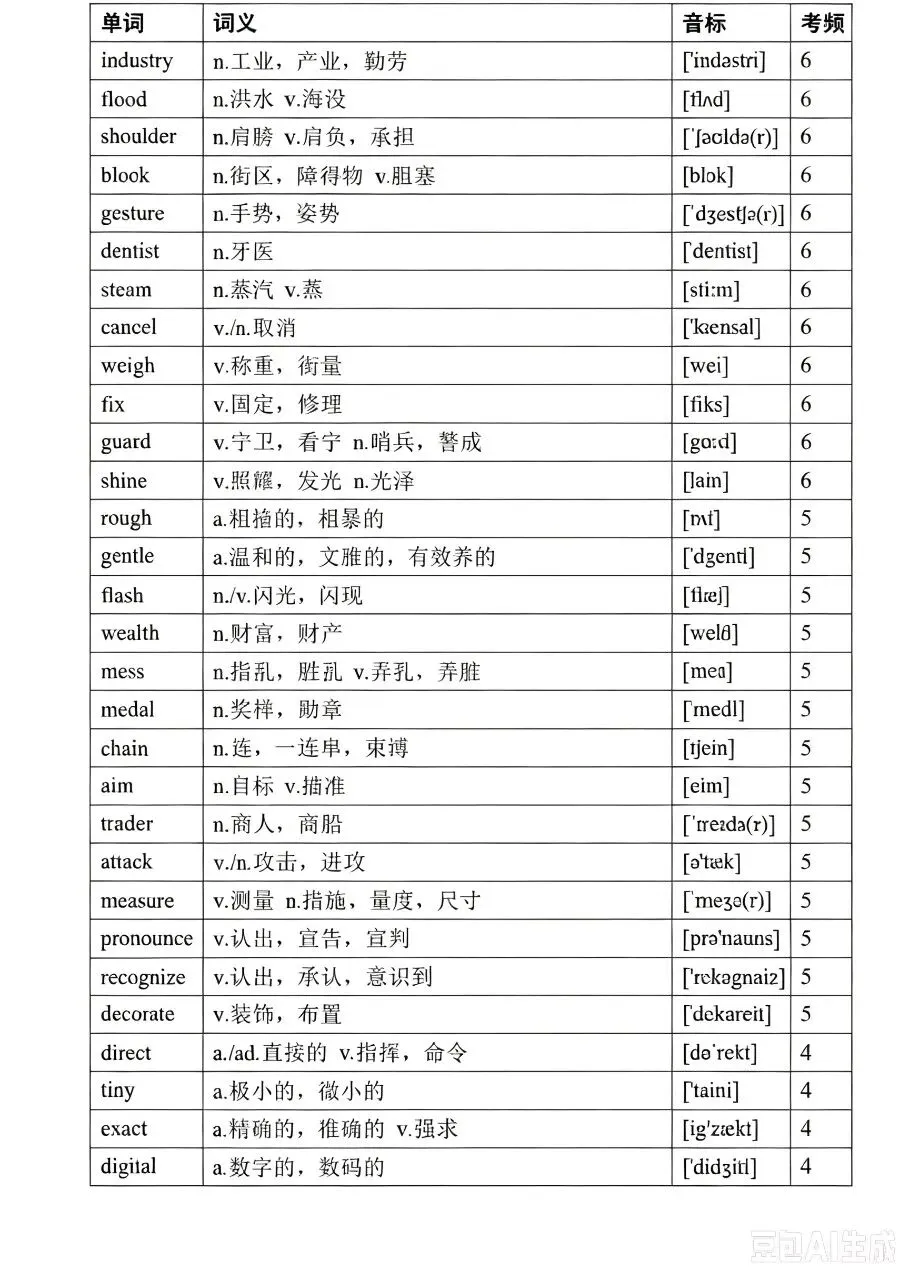 中考英语高频词(音标、考频版)-第22张图片-四季读书网