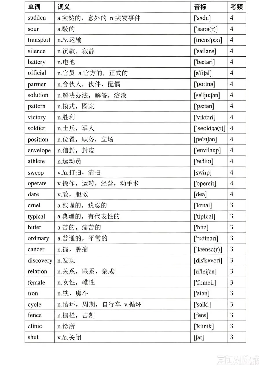 中考英语高频词(音标、考频版)-第23张图片-四季读书网