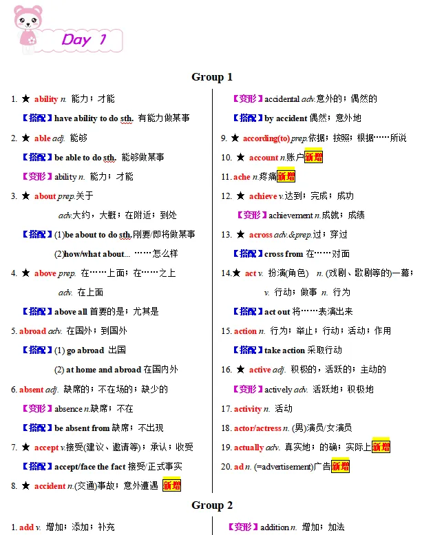 搞定中考必备1600词----Day1-第2张图片-四季读书网 搞定中考必备1600词----Day1-第2张图片-四季读书网