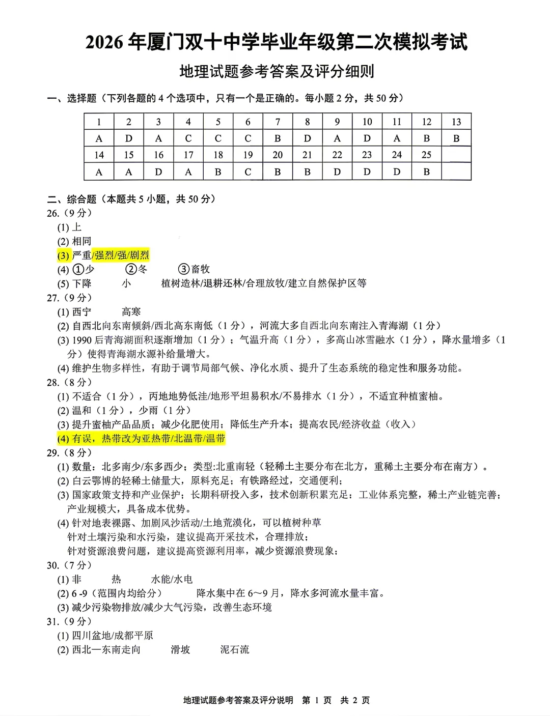 2026年福建省厦门双十中学中考二模地理试题及答案-第9张图片-四季读书网 2026年福建省厦门双十中学中考二模地理试题及答案-第9张图片-四季读书网