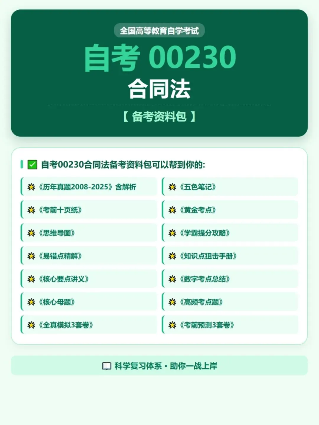 自考00230合同法五色笔记,历年真题,考前十页纸,知识点手册,核心讲义,核心母题,黄金考点,思维导图备考资料新大纲刷题库软件-第4张图片-四季读书网