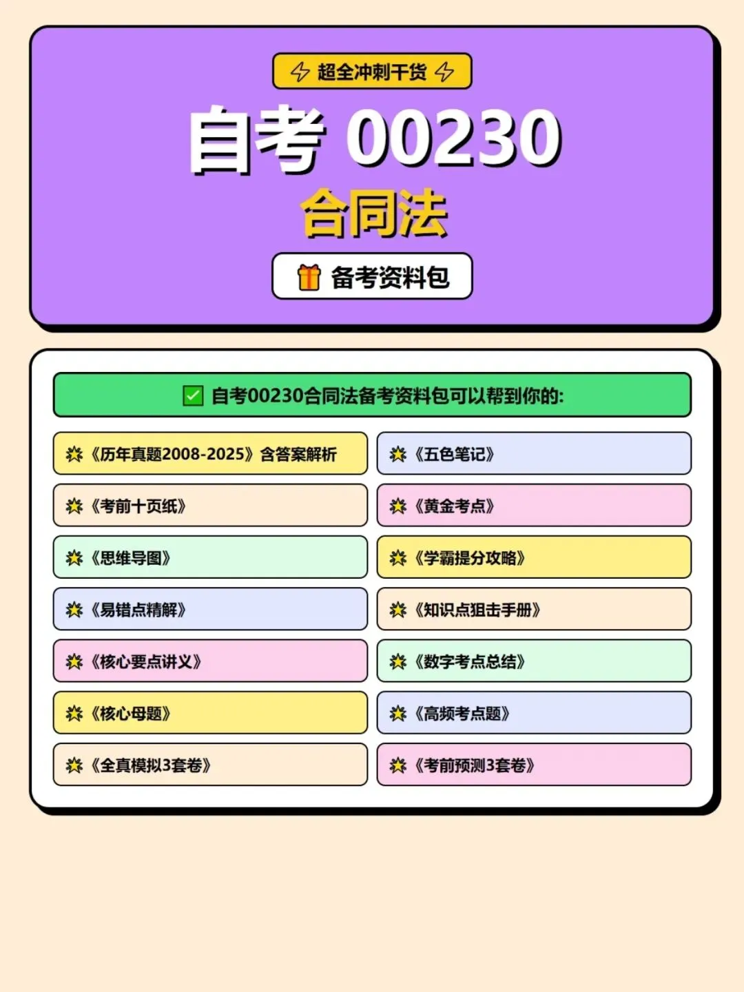 自考00230合同法历年真题,考前十页纸,五色笔记,知识点手册,核心讲义,核心母题,黄金考点,思维导图备考资料新大纲刷题库软件-第7张图片-四季读书网
