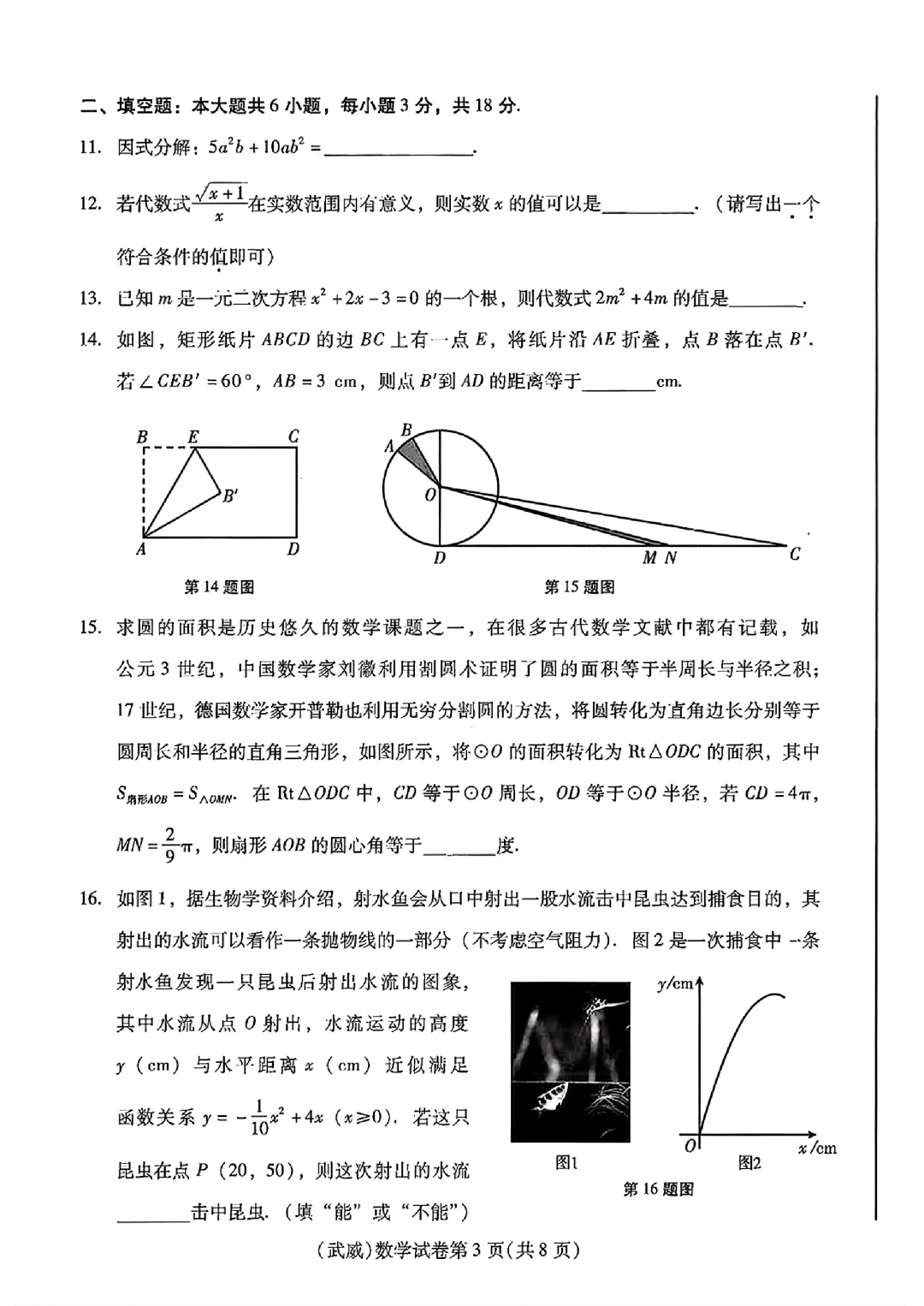 2026年甘肃省中考数学试卷分享-第3张图片-四季读书网