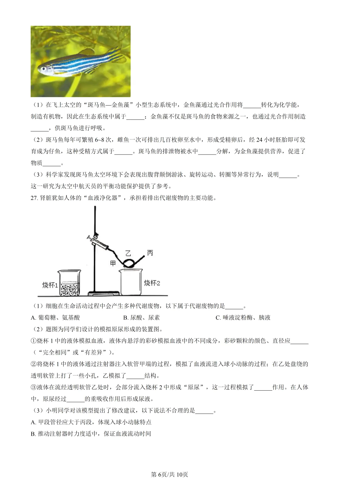 2025北京朝阳中考生物真题与答案-第6张图片-四季读书网