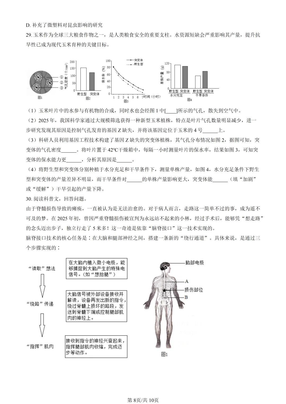 2025北京朝阳中考生物真题与答案-第8张图片-四季读书网