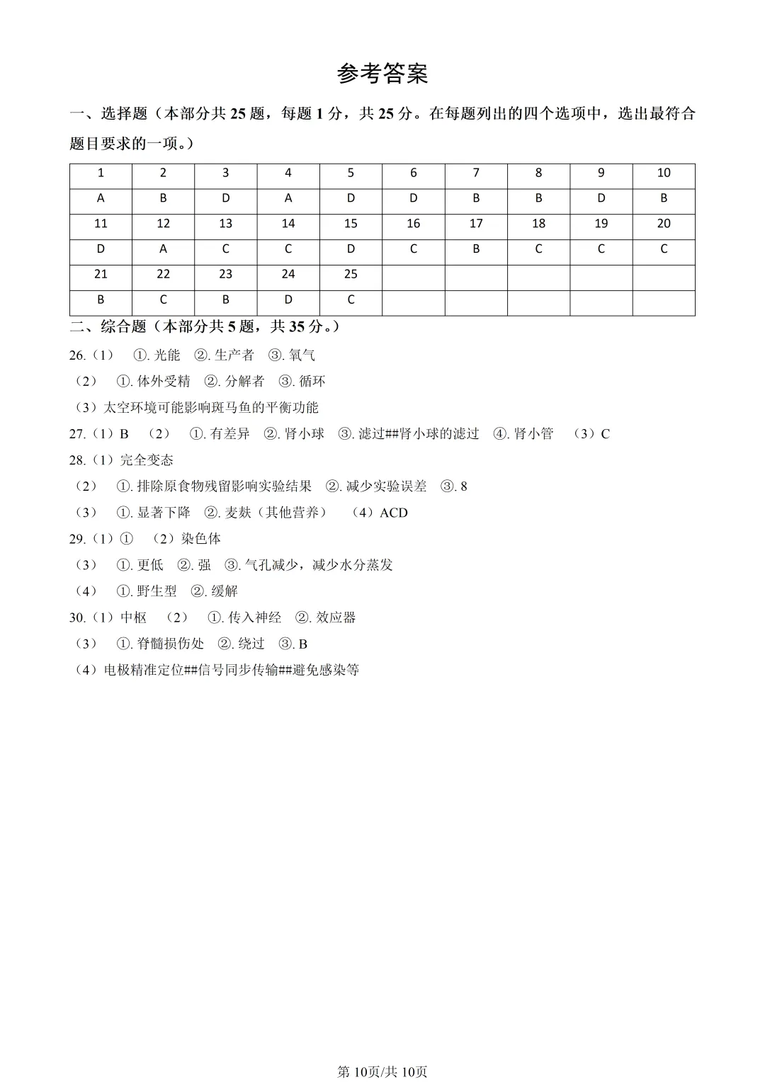 2025北京朝阳中考生物真题与答案-第10张图片-四季读书网