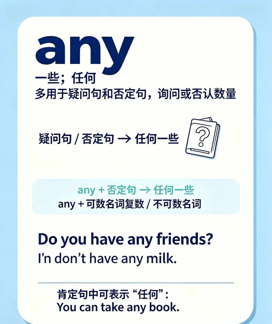 【中考英语易混词辨析】填空单选高频坑!some、any用法彻底讲透-第3张图片-四季读书网