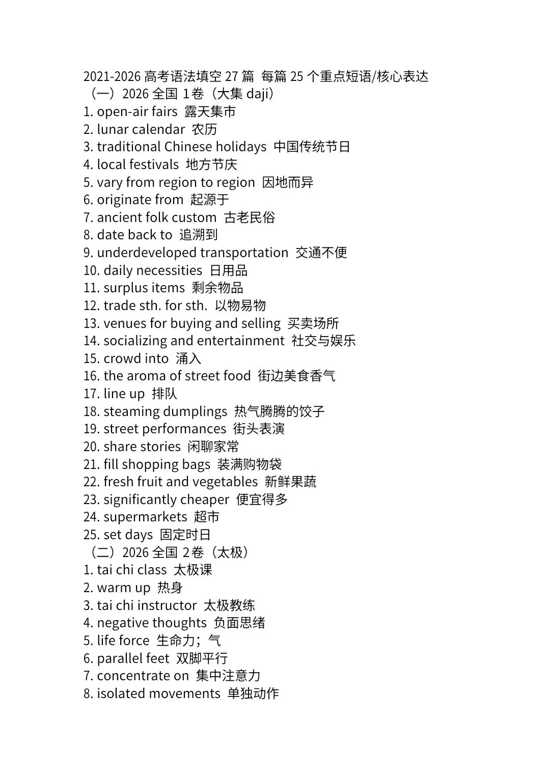 2021-2026年高考英语真题 语法填空 答案解析 重点短语表达 高三党必备 暑假弯道超车-第15张图片-四季读书网