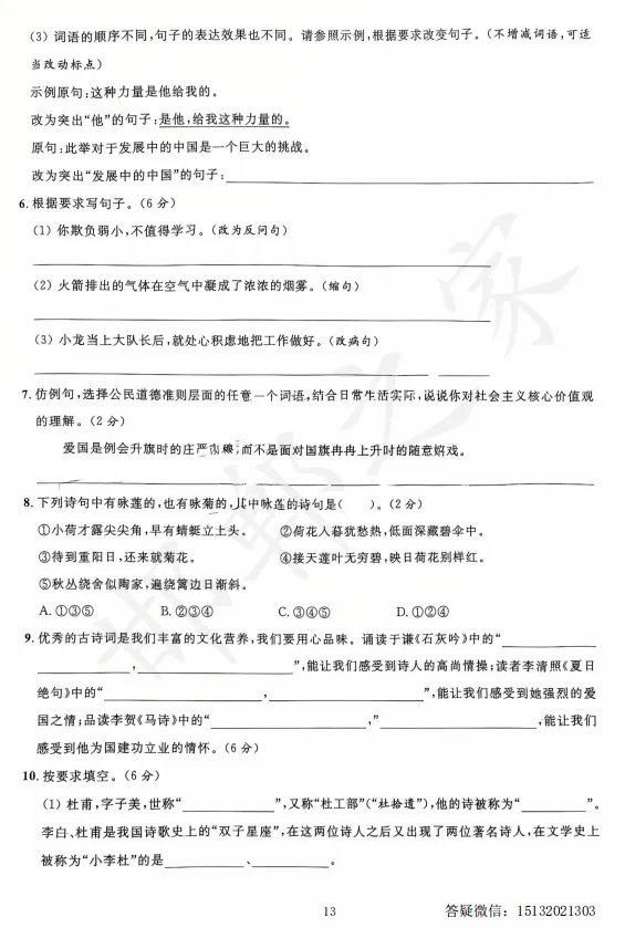 邯郸六升七弘文新初一入学分班考语文试卷含答案-第3张图片-四季读书网