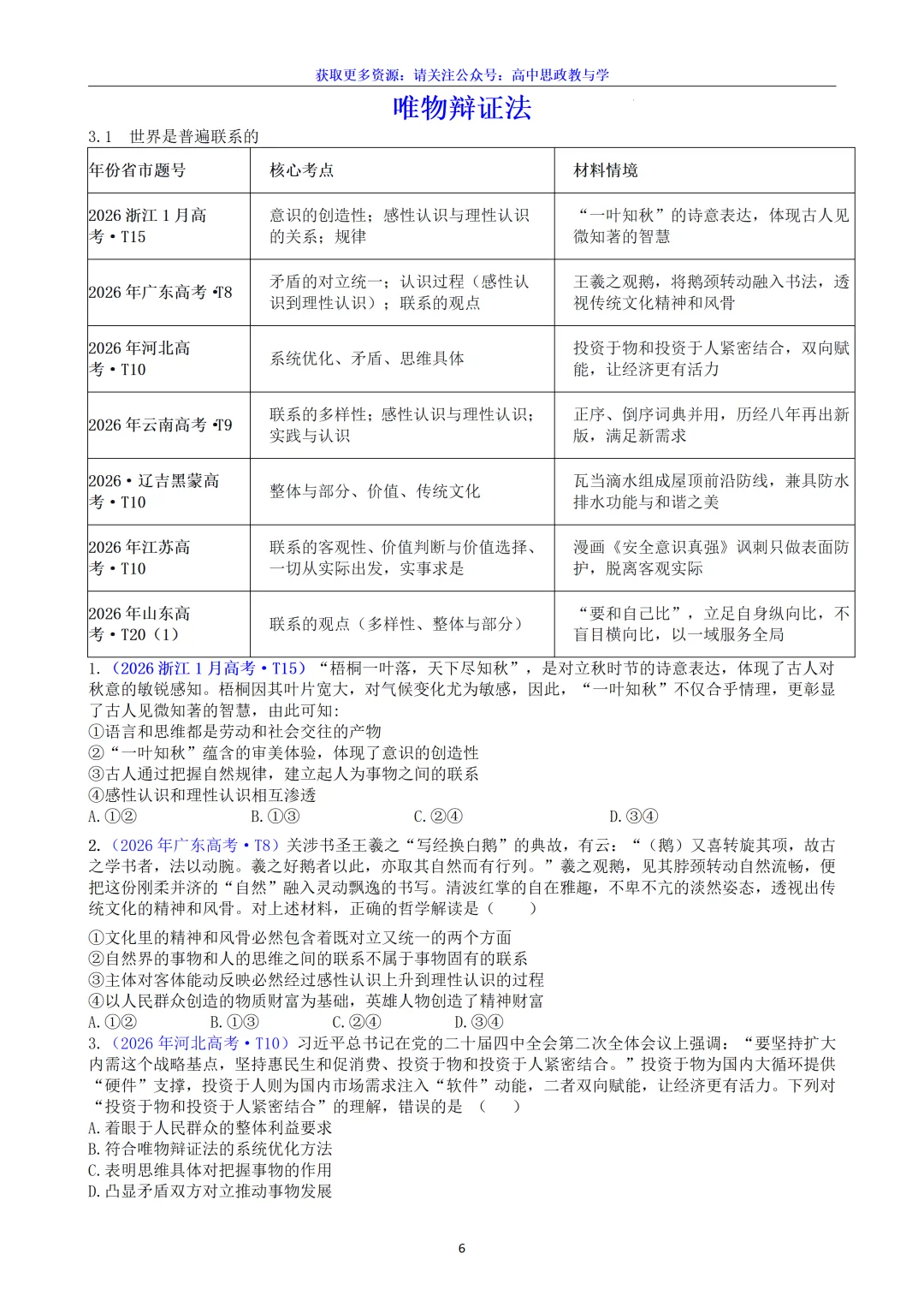 2026年高考政治真题分类汇编(7本书22个专题按单元分类)(节选自20省市13套题)-第19张图片-四季读书网