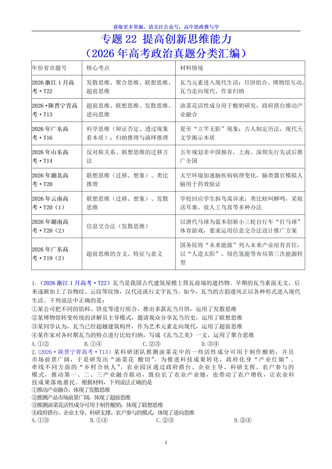 2026年高考政治真题分类汇编(7本书22个专题按单元分类)(节选自20省市13套题)-第27张图片-四季读书网