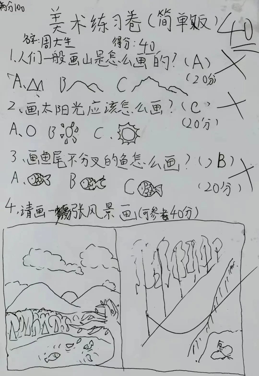 10后珞老师的画画试卷——爸爸59分,爷爷40分-第1张图片-四季读书网
