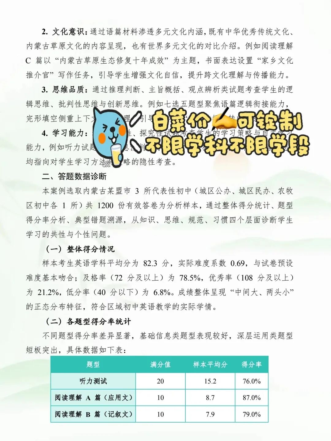 内蒙古初中学业水平考试试卷分析案例征集【一等奖模板参考】-第3张图片-四季读书网