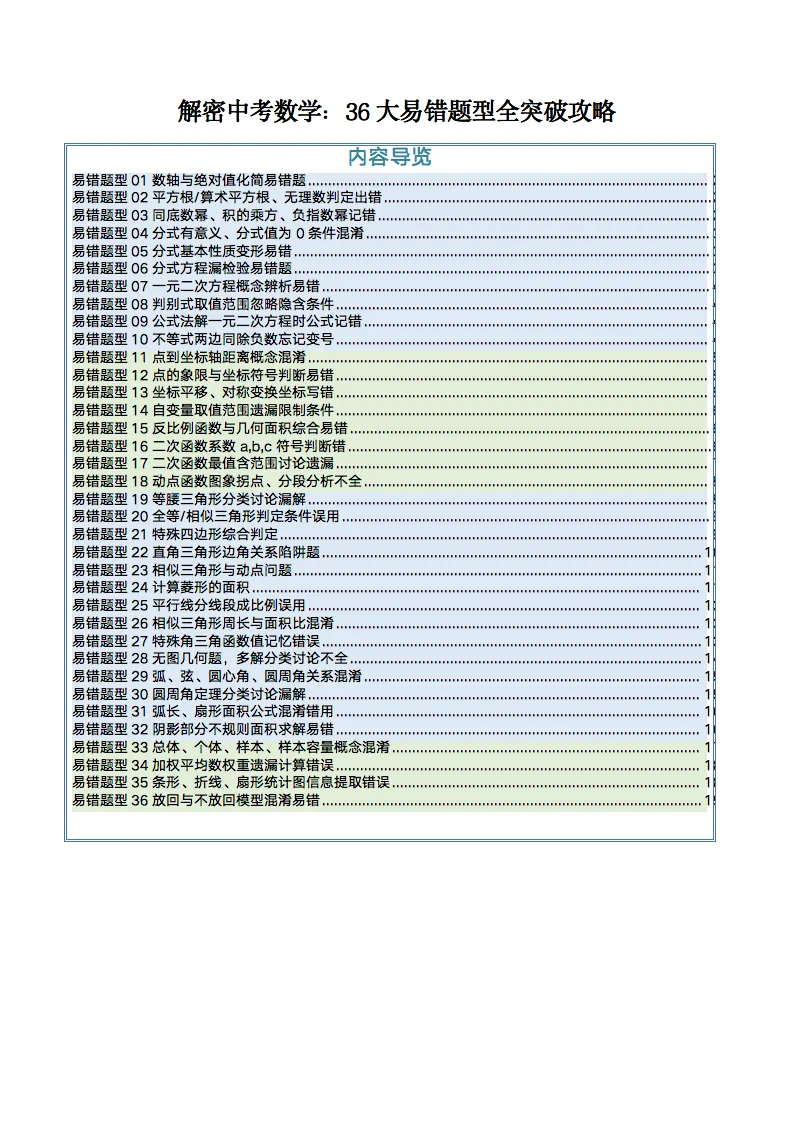 2026中考数学36大易错题型全攻略,记得要看!-第1张图片-四季读书网