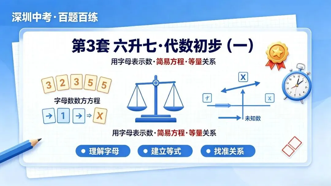 深圳中考·百题百练 · 第3套 六升七 · 代数初步(一) 用字母表示数 · 简易方程 · 等量关系-第1张图片-四季读书网