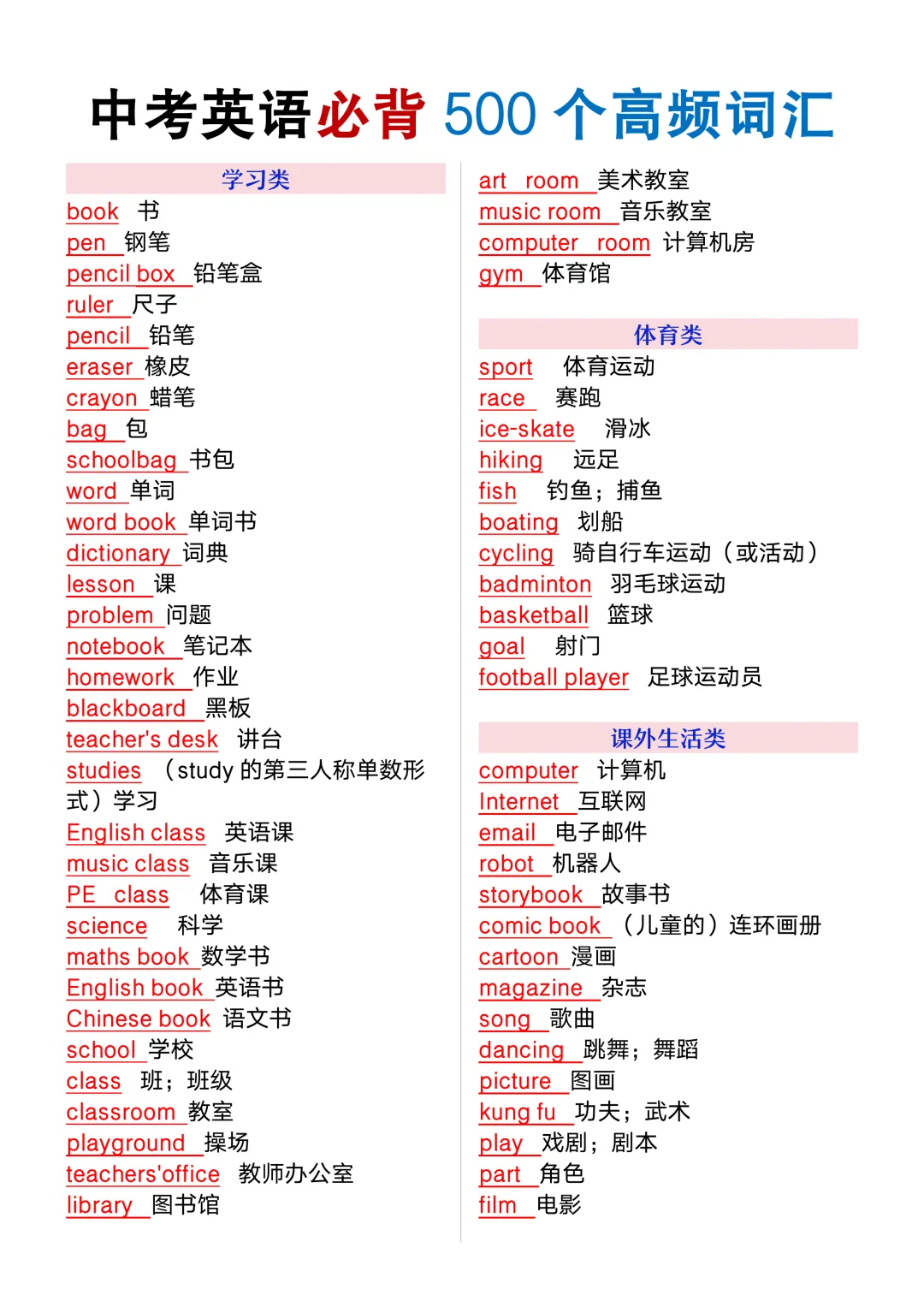 中考英语必背500个高频词汇,暑假每天背一页,开考轻松应对考试!-第3张图片-四季读书网 中考英语必背500个高频词汇,暑假每天背一页,开考轻松应对考试!-第3张图片-四季读书网