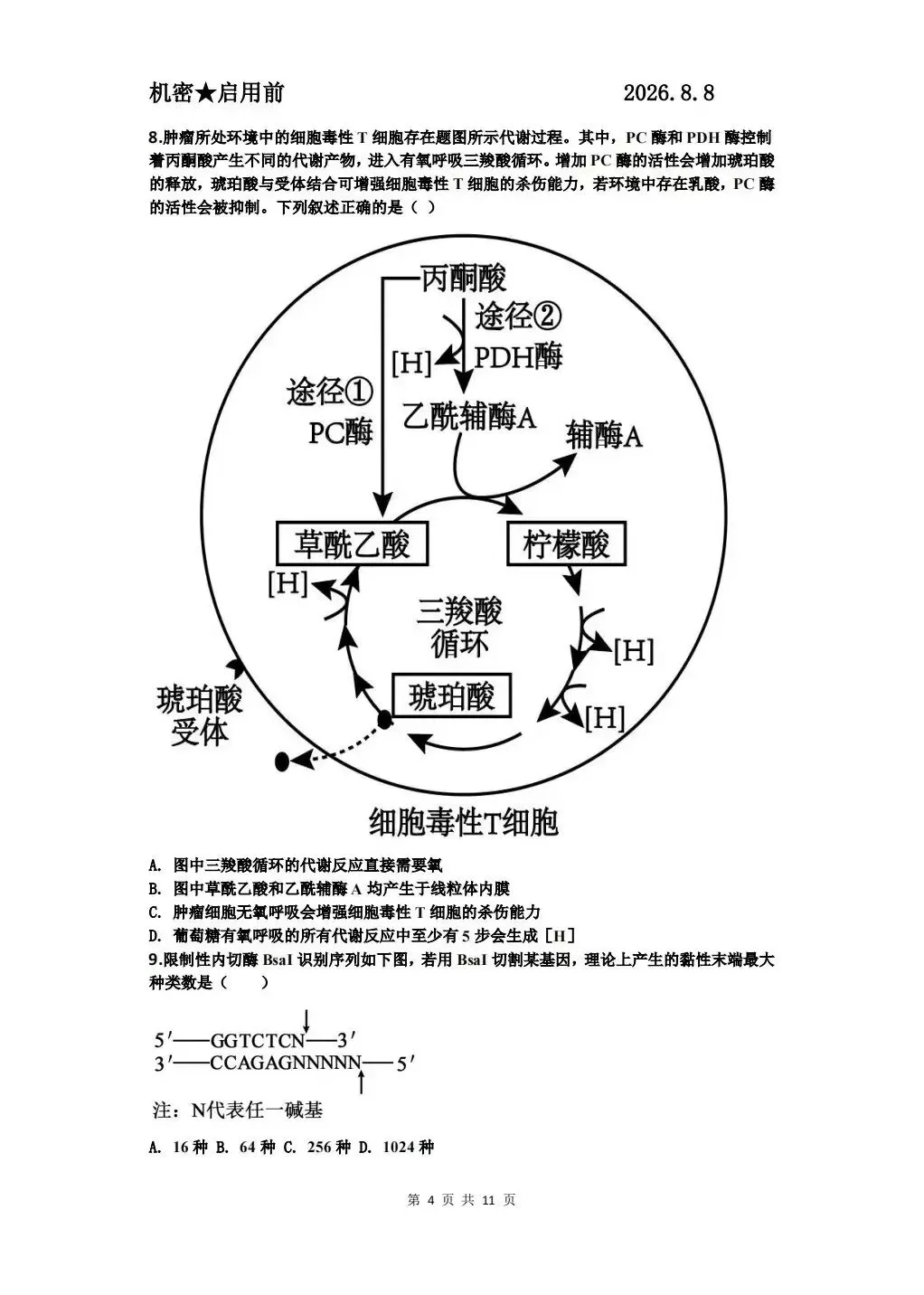 贵阳市2027届高三8月第一次适应性模拟考试及参考答案-第5张图片-四季读书网