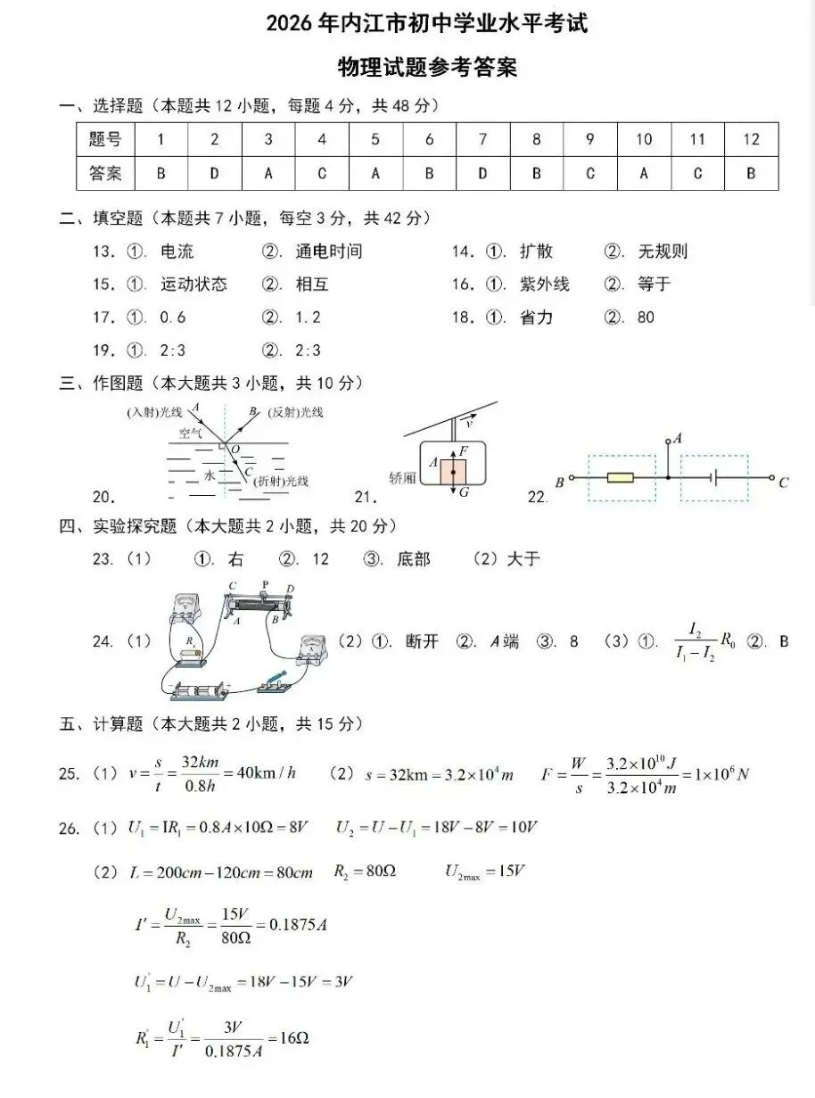 2026全国各省市中考物理真题(二十一)内江市-第15张图片-四季读书网 2026全国各省市中考物理真题(二十一)内江市-第15张图片-四季读书网