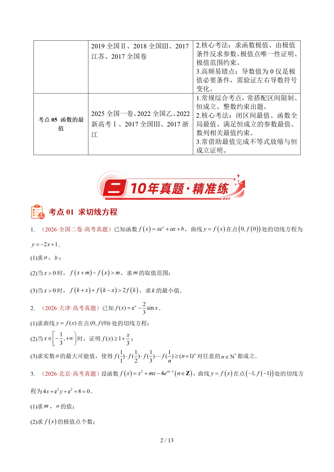 高考10年数学真题汇编-导数及其应用解答题(一)(切线方程、单调性及极值与最值)-第2张图片-四季读书网 高考10年数学真题汇编-导数及其应用解答题(一)(切线方程、单调性及极值与最值)-第2张图片-四季读书网