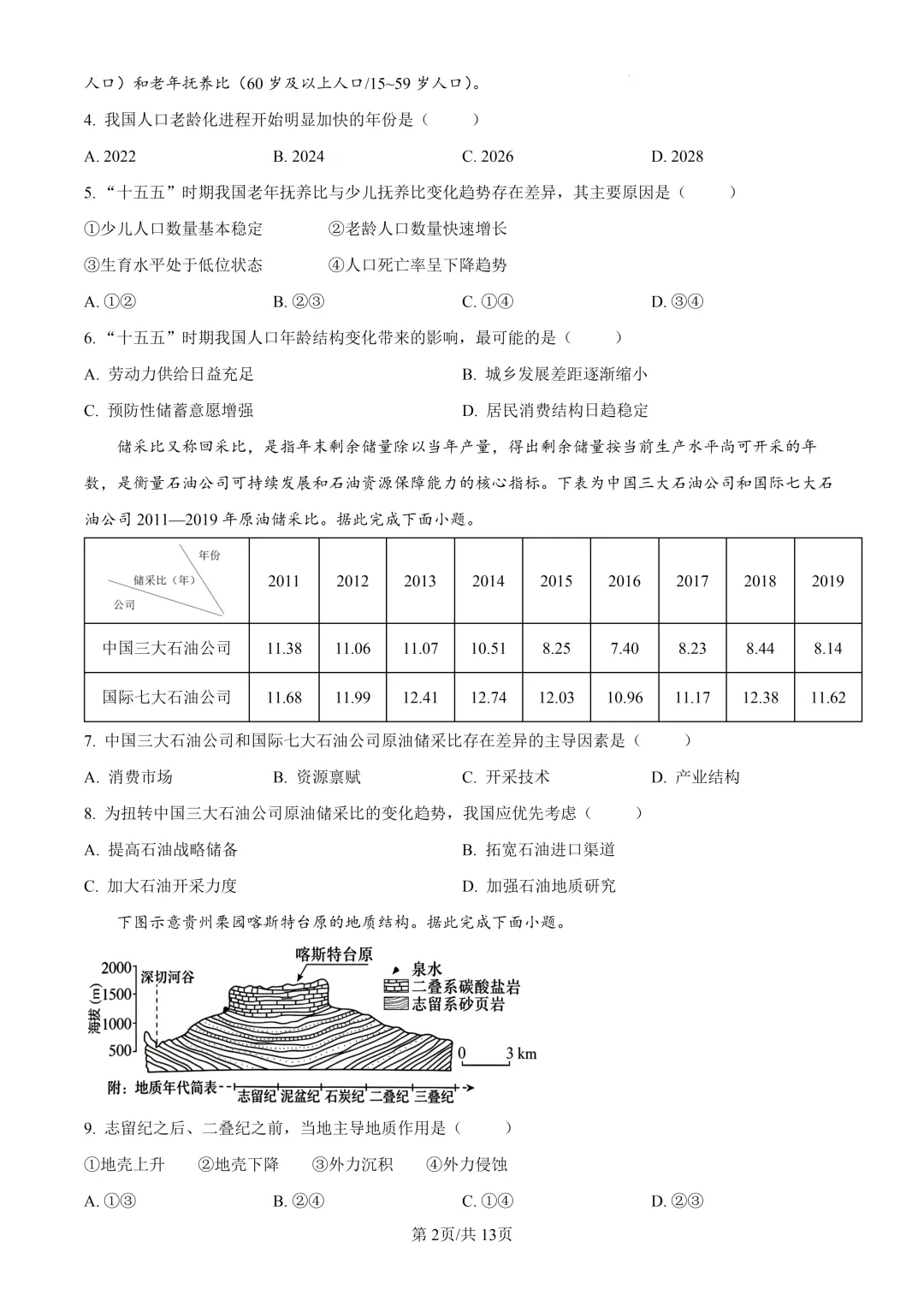 2026年高考湖南卷地理高考真题(附参考答案解析)-第2张图片-四季读书网