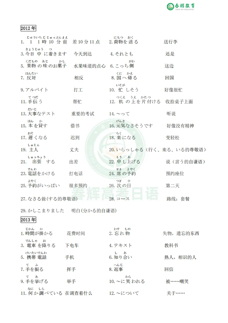 【15年真题精华】2011-2025高考日语听力重点单词最全汇总!-第3张图片-四季读书网 【15年真题精华】2011-2025高考日语听力重点单词最全汇总!-第3张图片-四季读书网