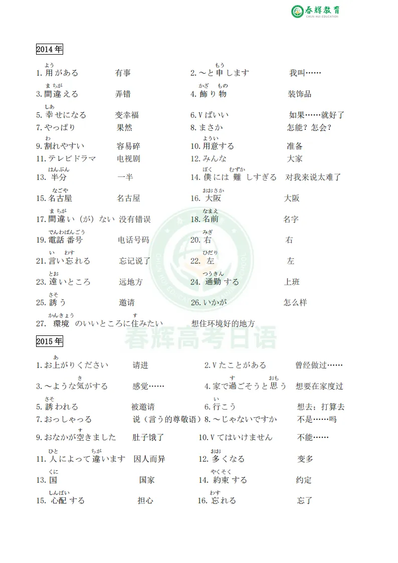 【15年真题精华】2011-2025高考日语听力重点单词最全汇总!-第5张图片-四季读书网 【15年真题精华】2011-2025高考日语听力重点单词最全汇总!-第5张图片-四季读书网