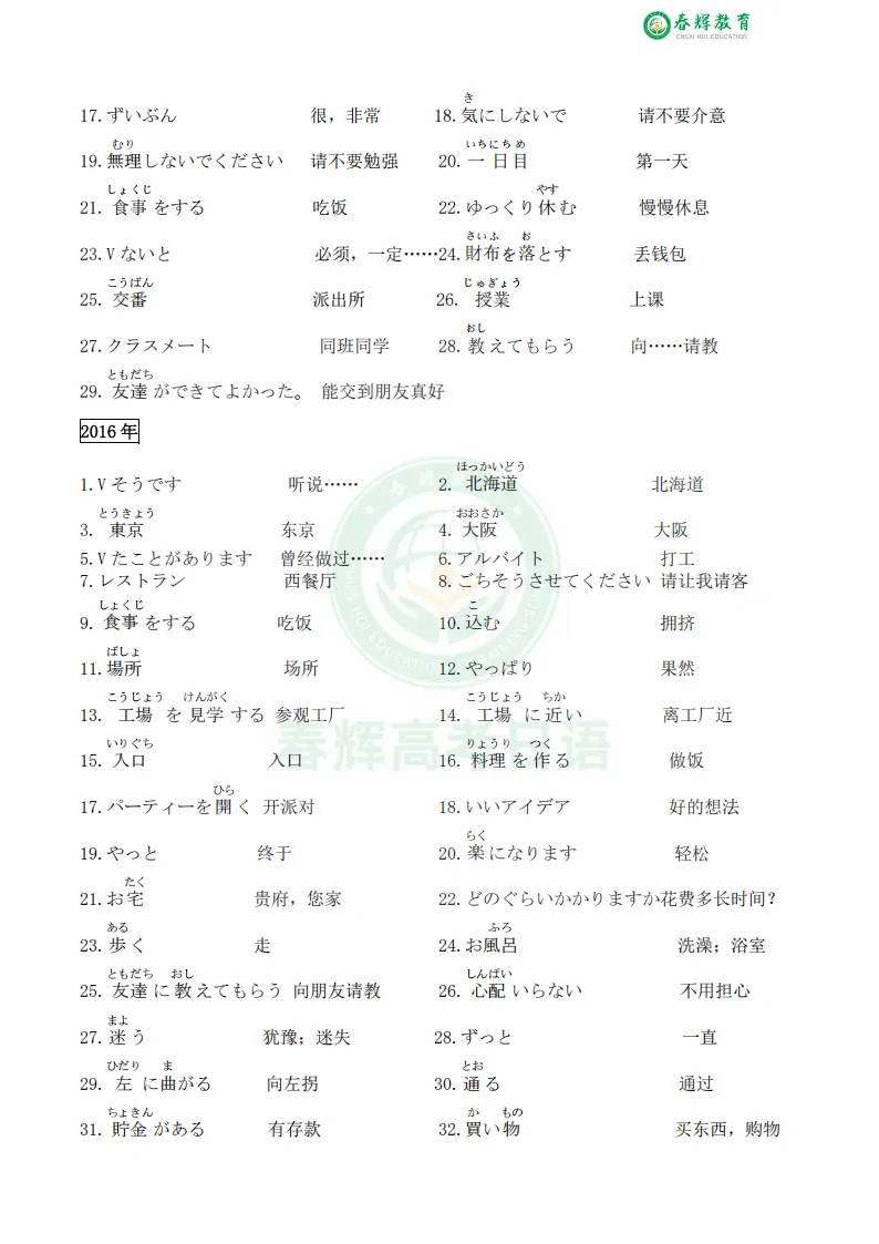 【15年真题精华】2011-2025高考日语听力重点单词最全汇总!-第6张图片-四季读书网 【15年真题精华】2011-2025高考日语听力重点单词最全汇总!-第6张图片-四季读书网