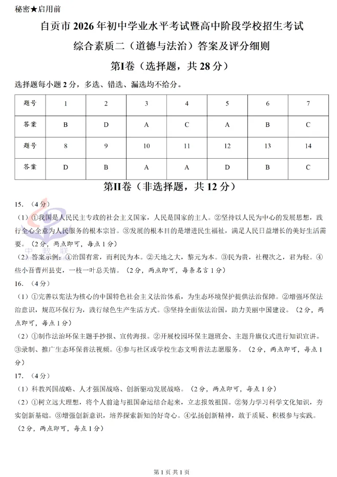 【中考真题】2026年四川省自贡市中考道德与法治真题及答案(图片版)-第7张图片-四季读书网 【中考真题】2026年四川省自贡市中考道德与法治真题及答案(图片版)-第7张图片-四季读书网