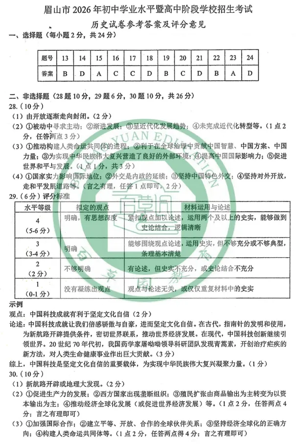 【中考真题】2026年四川省眉山市中考道德与法治、历史真题及答案(图片版)-第12张图片-四季读书网 【中考真题】2026年四川省眉山市中考道德与法治、历史真题及答案(图片版)-第12张图片-四季读书网