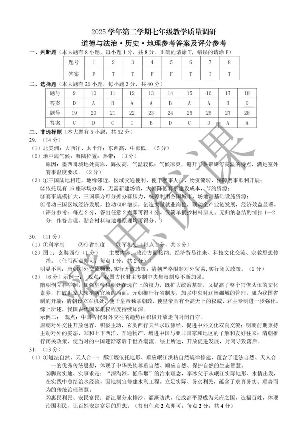 浙江省温州市七年级第二学期6月期末试卷(社会)-第9张图片-四季读书网