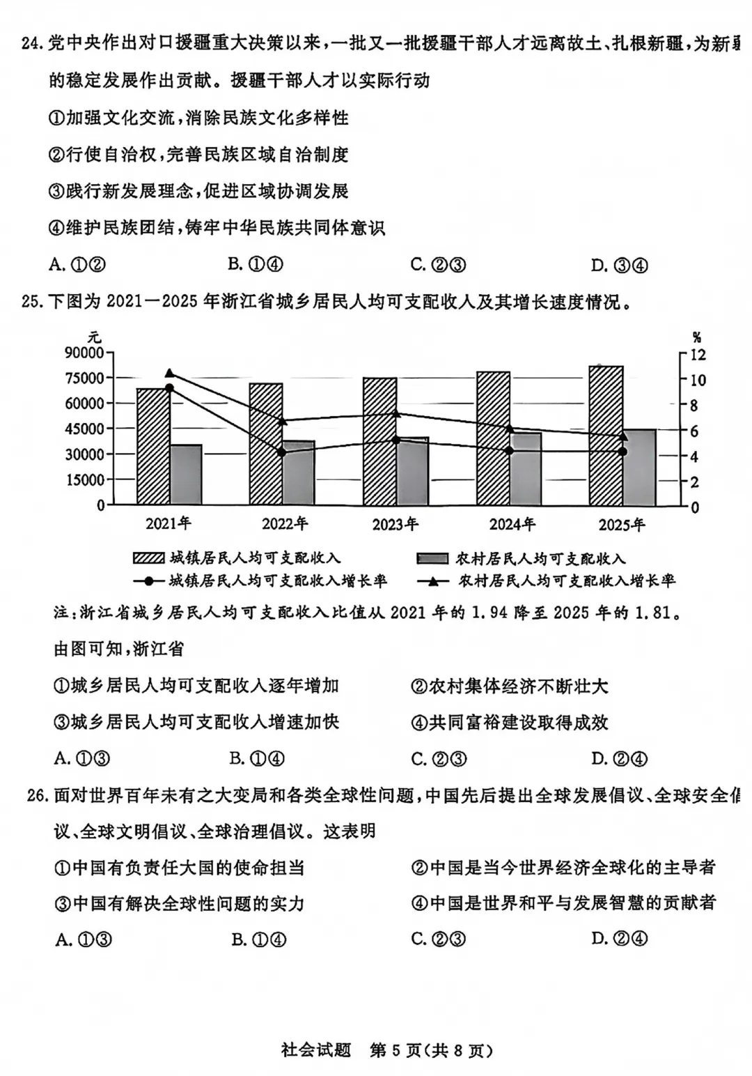 中考真题原卷:浙江省2026年中考数学、科学、社会试题(有答案)-第31张图片-四季读书网