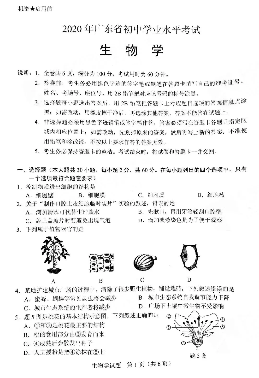2020年中山市生地会考真题+答案!-第11张图片-四季读书网 2020年中山市生地会考真题+答案!-第11张图片-四季读书网