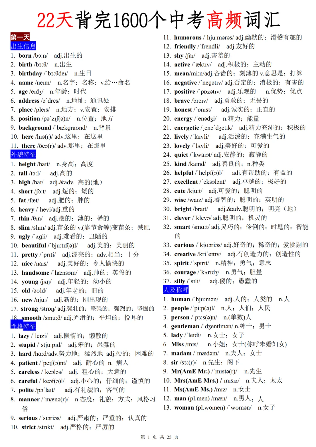 22天分类记忆1600个中考高频词汇-第1张图片-四季读书网