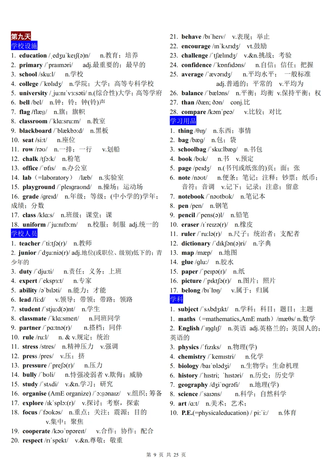 22天分类记忆1600个中考高频词汇-第9张图片-四季读书网