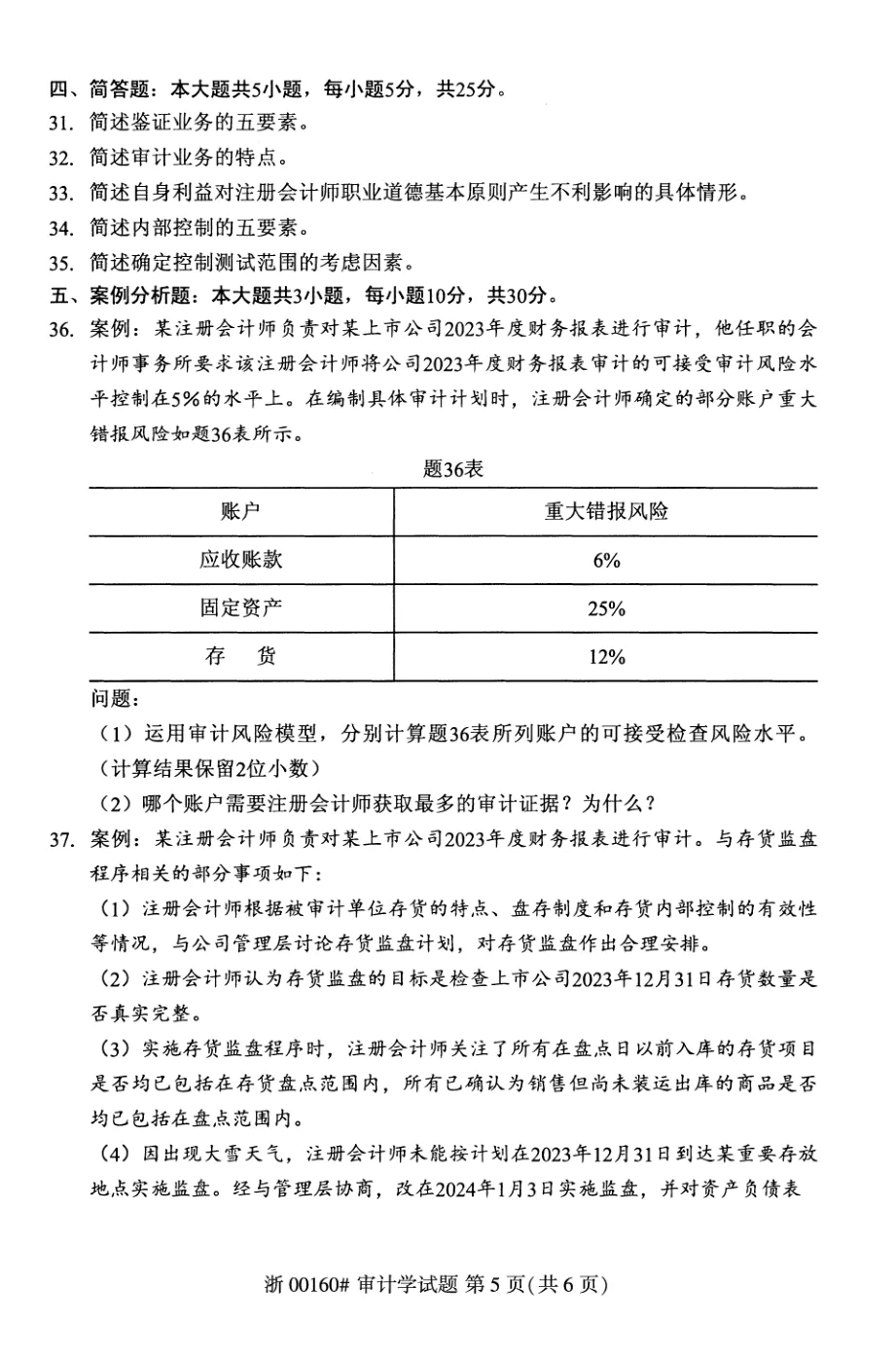 2026年4月自考审计学00160真题和答案解析!-第5张图片-四季读书网 2026年4月自考审计学00160真题和答案解析!-第5张图片-四季读书网