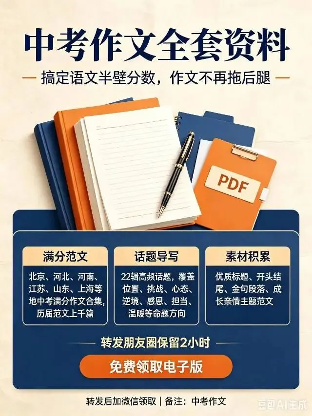 中考作文全套资料|搞定语文半壁分数,作文不再拖后腿(转发免费送)-第1张图片-四季读书网 中考作文全套资料|搞定语文半壁分数,作文不再拖后腿(转发免费送)-第1张图片-四季读书网