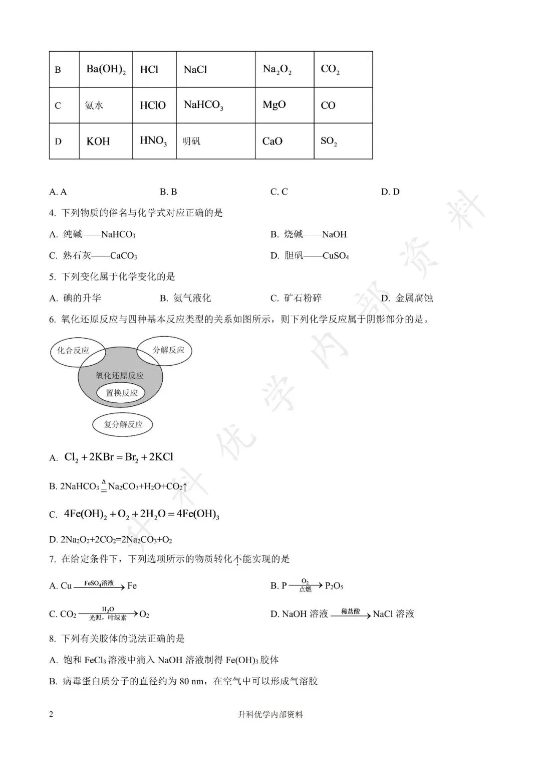 盐城市2025年高一上学期化学月考试卷及答案10月(文末下载)-第3张图片-四季读书网 盐城市2025年高一上学期化学月考试卷及答案10月(文末下载)-第3张图片-四季读书网