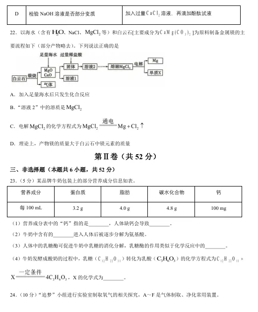 新鲜出炉!2026年青岛中考化学卷(含答案)-第6张图片-四季读书网 新鲜出炉!2026年青岛中考化学卷(含答案)-第6张图片-四季读书网