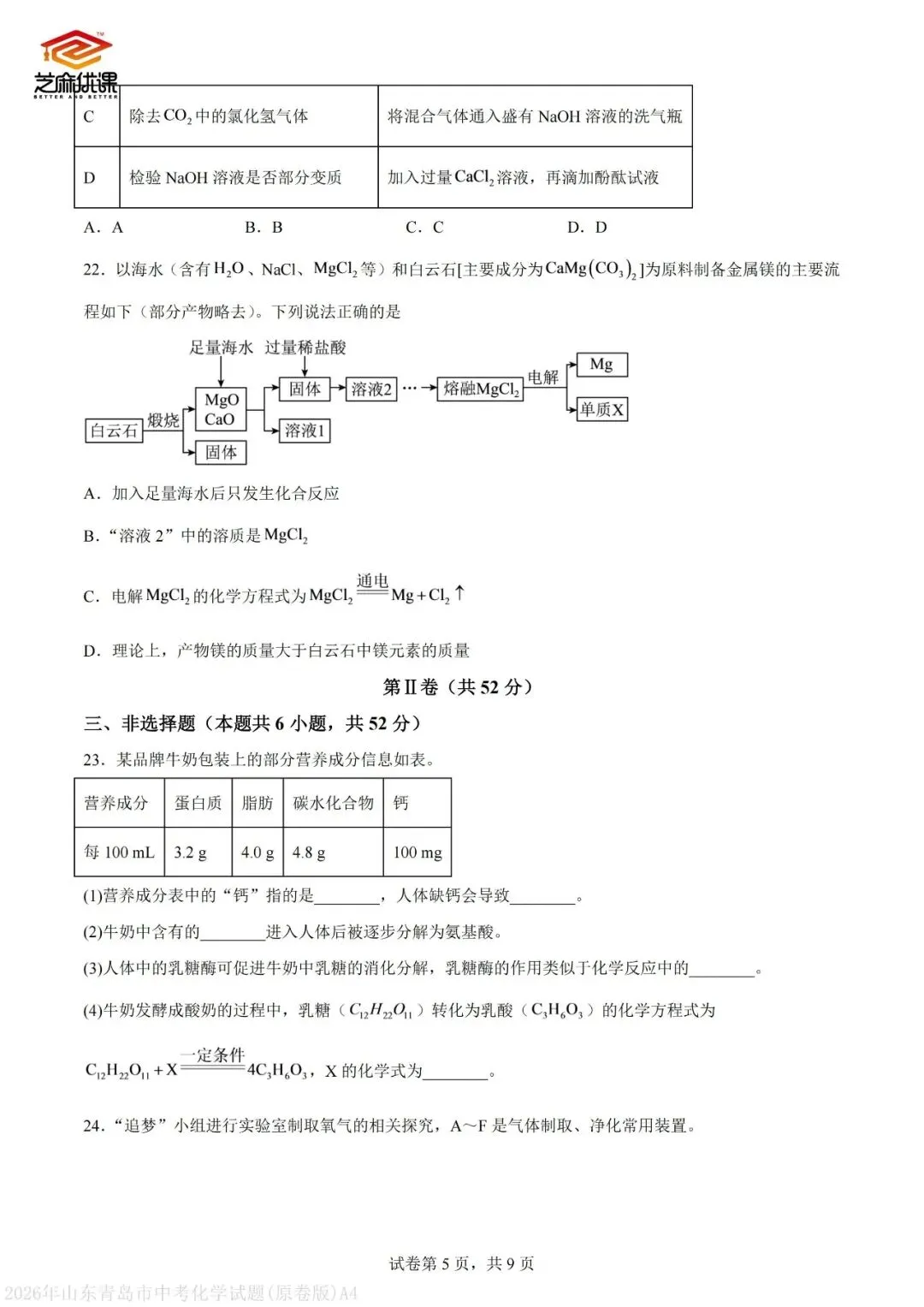 2026年青岛中考化学真题VS省统考化学真题-第14张图片-四季读书网