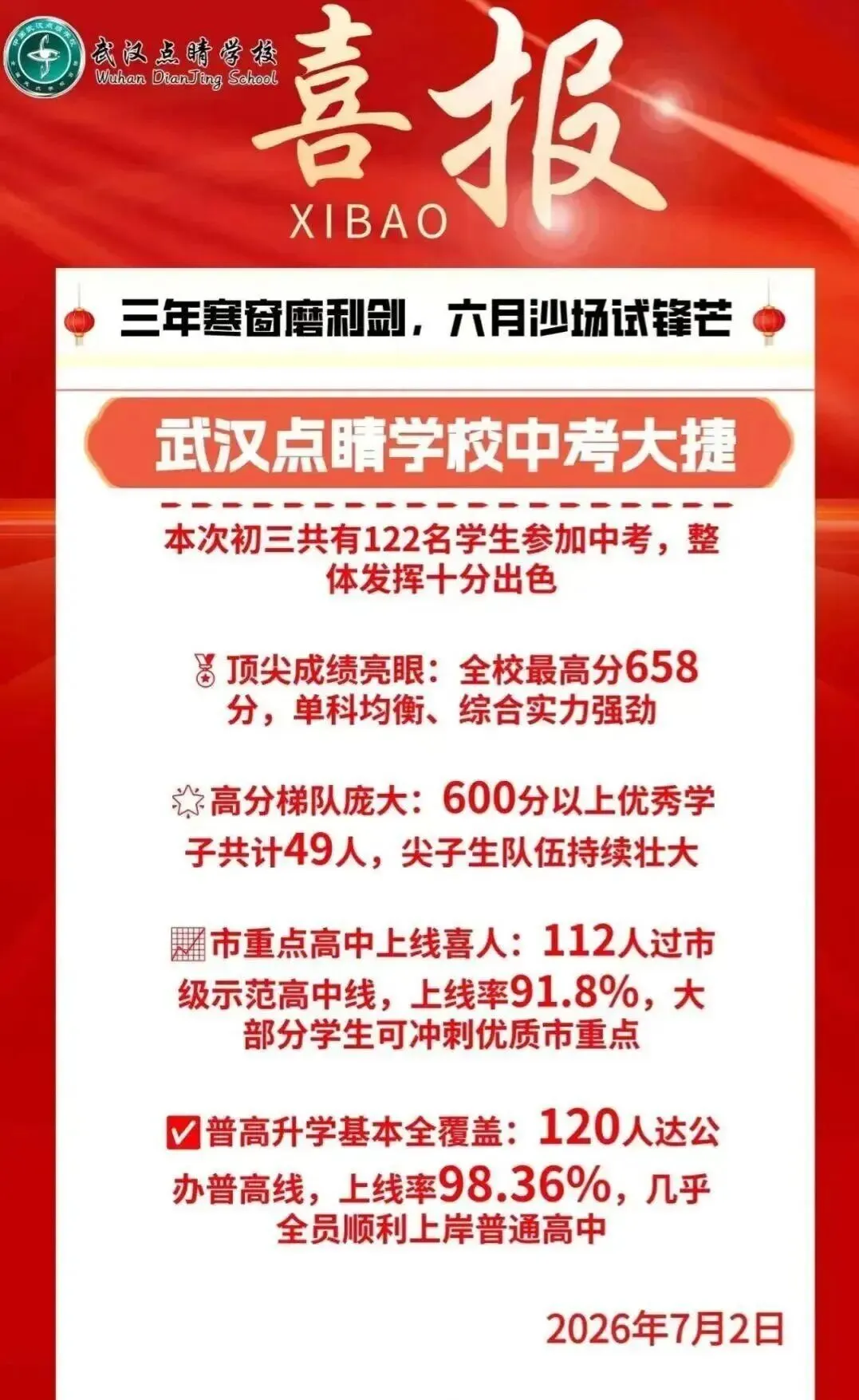 武汉中考喜报-第12张图片-四季读书网