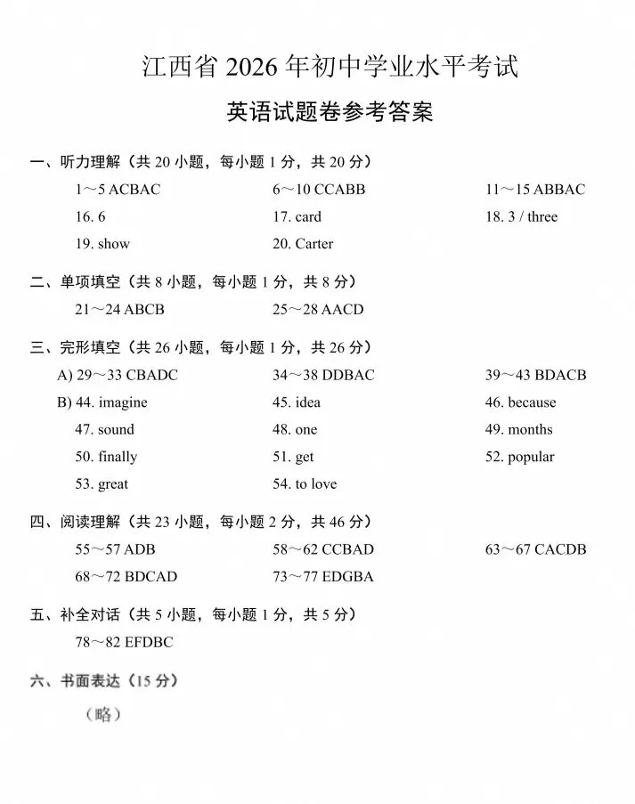 【中考真题】2026江西省中考英语真题 + 答案 +听力音频(可下载)-第6张图片-四季读书网 【中考真题】2026江西省中考英语真题 + 答案 +听力音频(可下载)-第6张图片-四季读书网