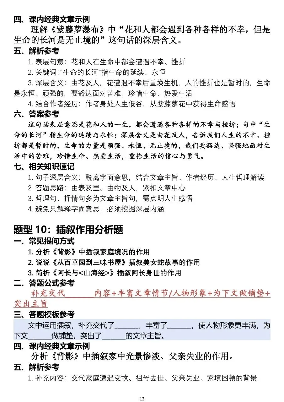 中考语文阅读理解答题模板,全部120道题型汇总,太全了!-第12张图片-四季读书网