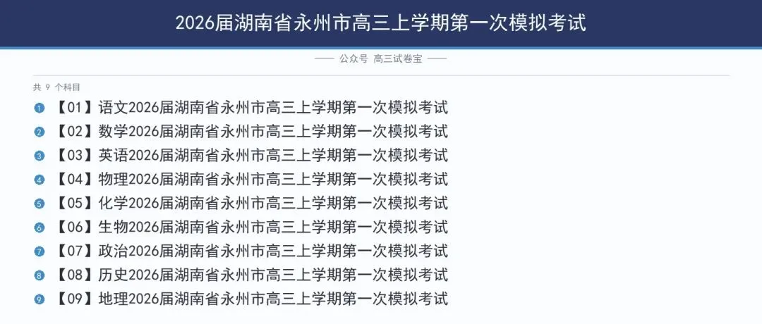 2026届湖南省永州市高三上学期第一次模拟考试-第2张图片-四季读书网 2026届湖南省永州市高三上学期第一次模拟考试-第2张图片-四季读书网
