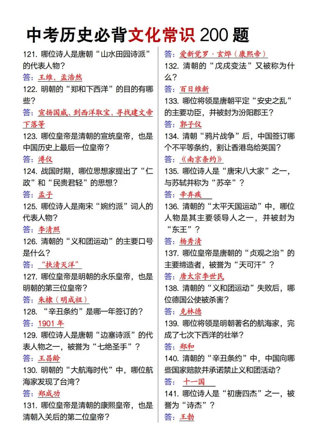 中考历史必背文化常识200题-第8张图片-四季读书网
